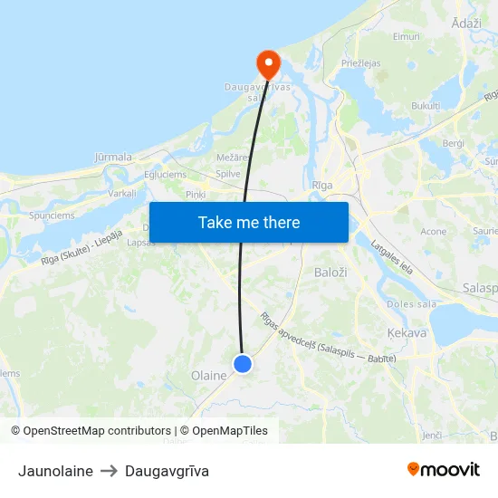 Jaunolaine to Daugavgrīva map