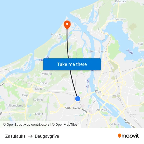 Zasulauks to Daugavgrīva map