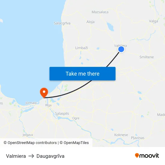 Valmiera to Daugavgrīva map