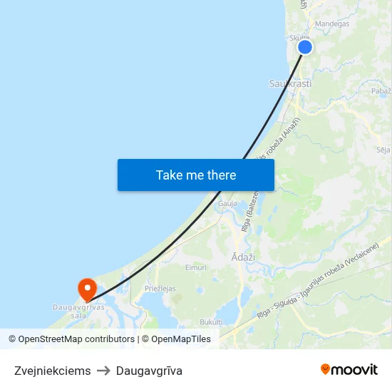 Zvejniekciems to Daugavgrīva map