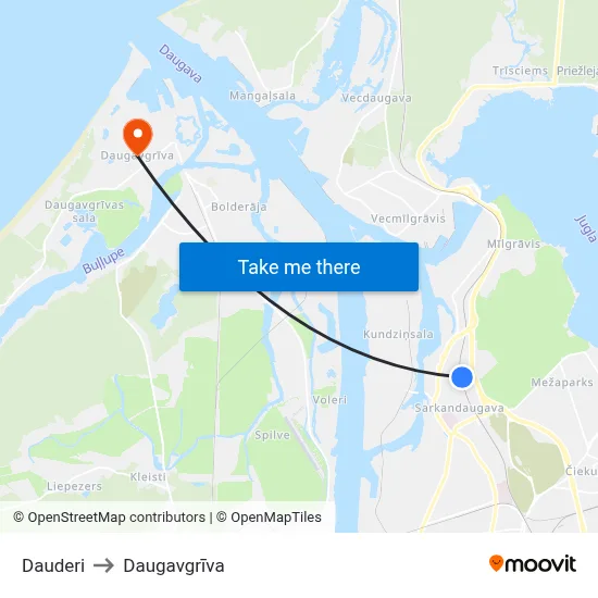 Dauderi to Daugavgrīva map