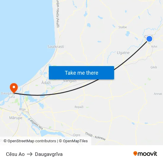 Cēsu Ao to Daugavgrīva map