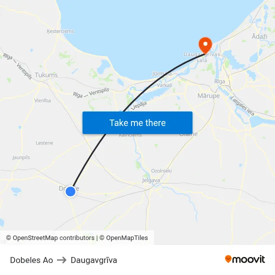 Dobeles Ao to Daugavgrīva map