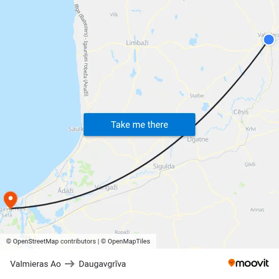 Valmieras Ao to Daugavgrīva map