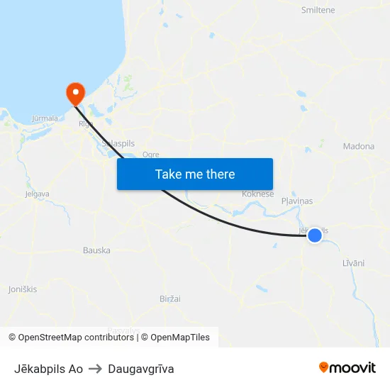 Jēkabpils Ao to Daugavgrīva map