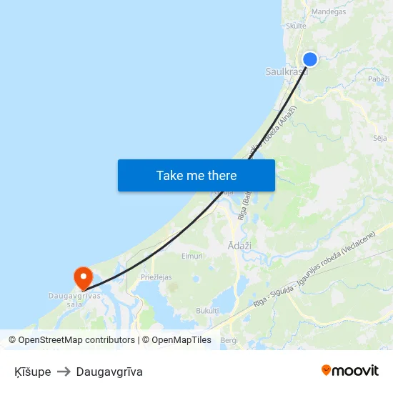 Ķīšupe to Daugavgrīva map