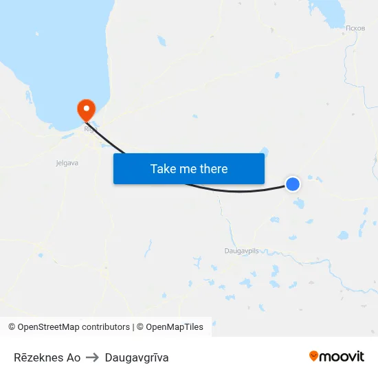 Rēzeknes Ao to Daugavgrīva map
