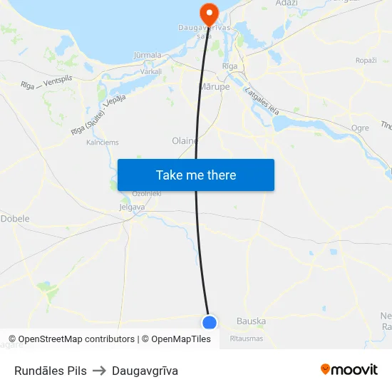 Rundāles Pils to Daugavgrīva map