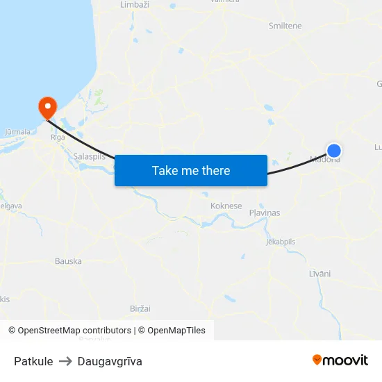 Patkule to Daugavgrīva map