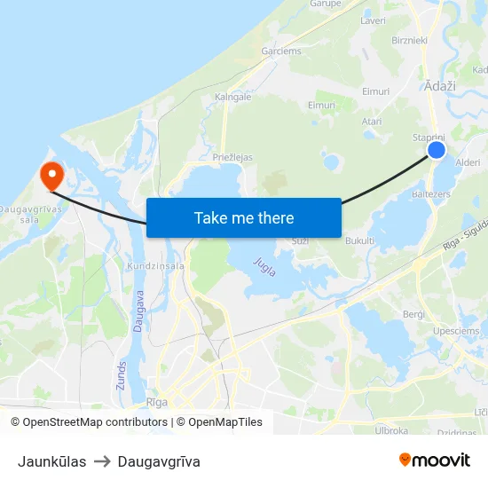 Jaunkūlas to Daugavgrīva map