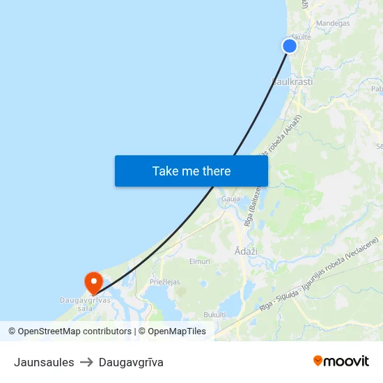 Jaunsaules to Daugavgrīva map