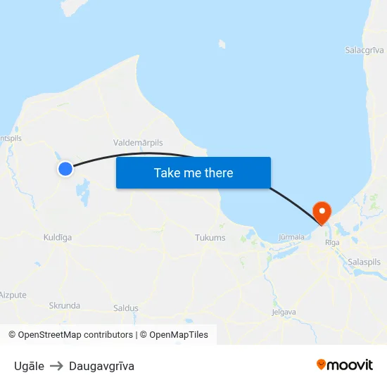 Ugāle to Daugavgrīva map