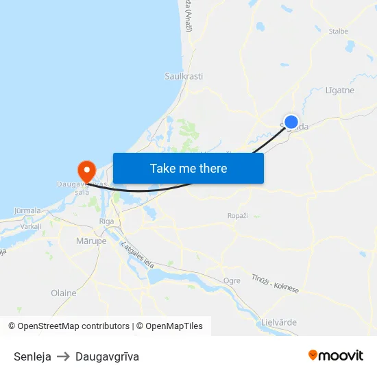 Senleja to Daugavgrīva map