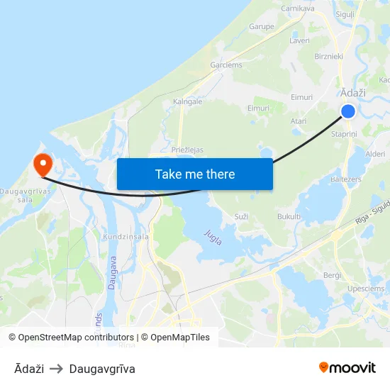 Ādaži to Daugavgrīva map