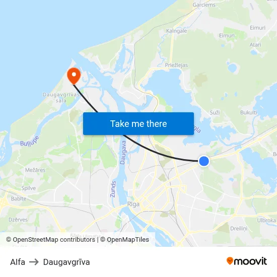 Alfa to Daugavgrīva map