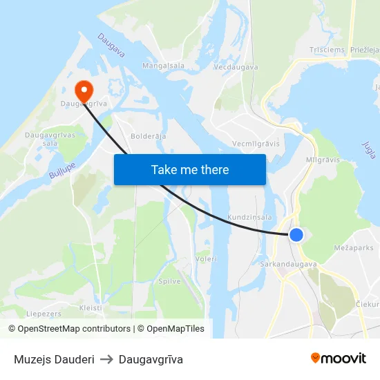 Muzejs Dauderi to Daugavgrīva map