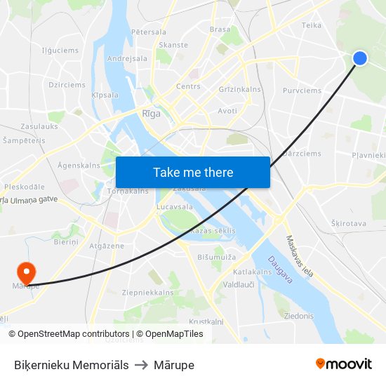 Biķernieku Memoriāls to Mārupe map