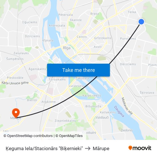 Ķeguma Iela/Stacionārs "Biķernieki" to Mārupe map