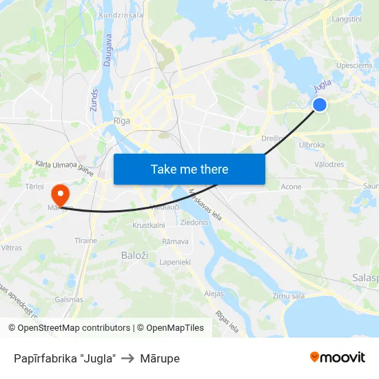 Papīrfabrika "Jugla" to Mārupe map