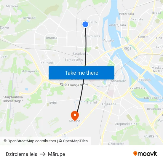 Dzirciema Iela to Mārupe map