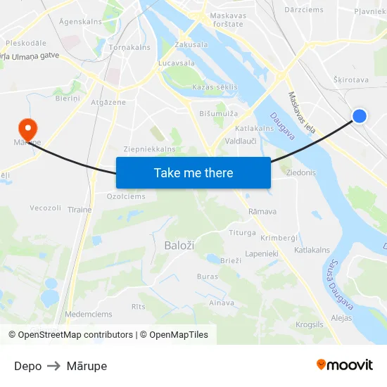 Depo to Mārupe map