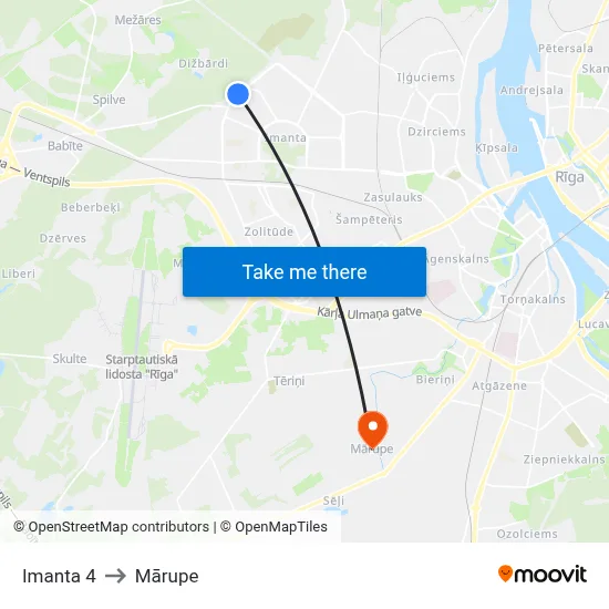 Imanta 4 to Mārupe map