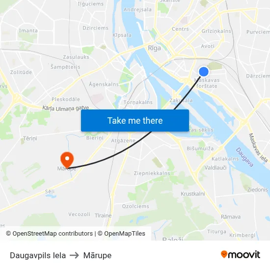 Daugavpils Iela to Mārupe map