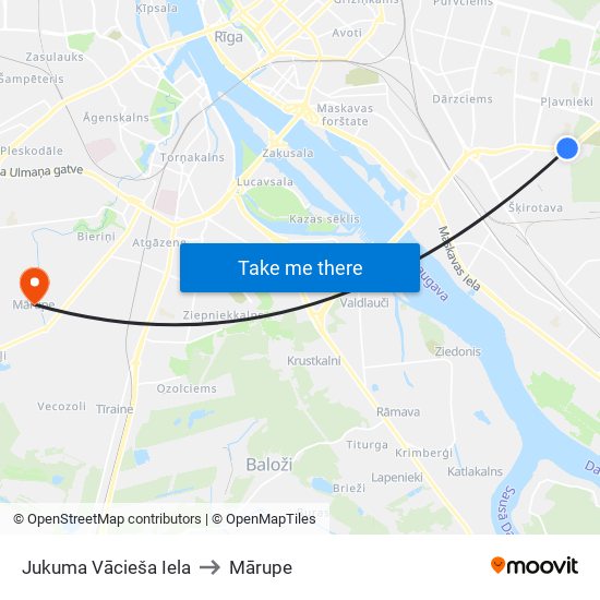 Jukuma Vācieša Iela to Mārupe map