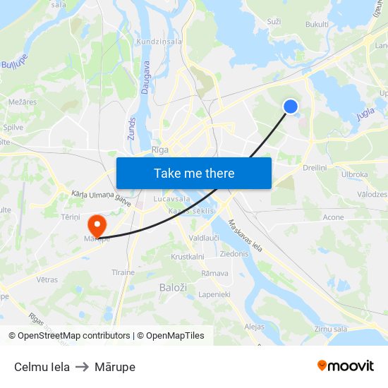 Celmu Iela to Mārupe map