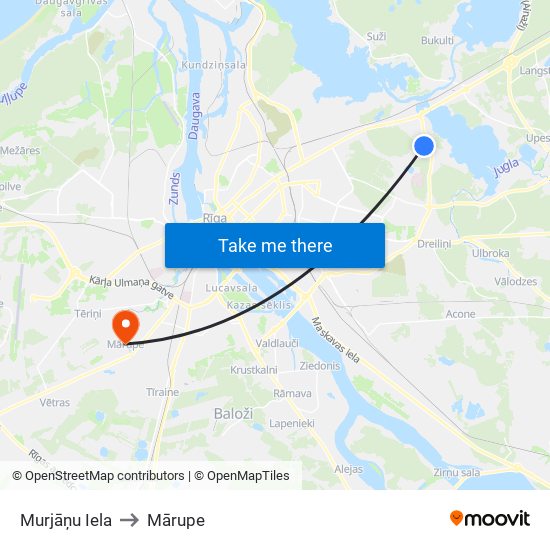 Murjāņu Iela to Mārupe map
