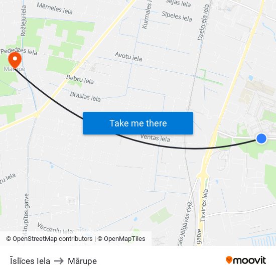 Īslīces Iela to Mārupe map