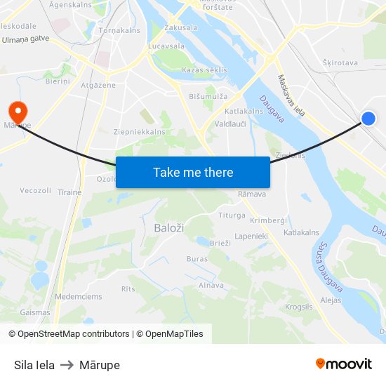 Sila Iela to Mārupe map