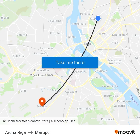 Arēna Rīga to Mārupe map