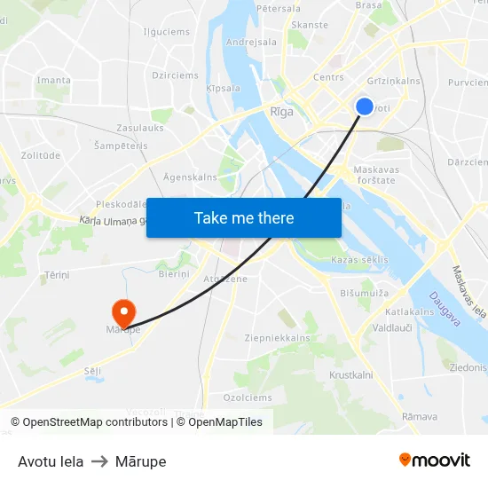 Avotu Iela to Mārupe map