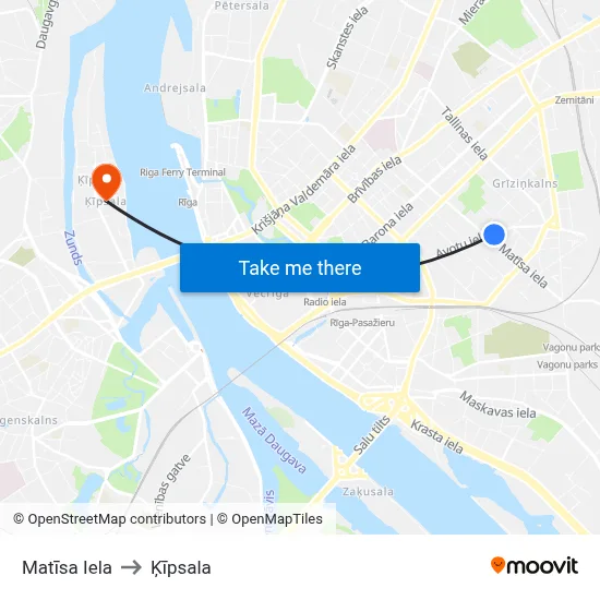 Matīsa Iela to Ķīpsala map