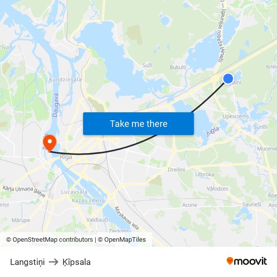 Langstiņi to Ķīpsala map