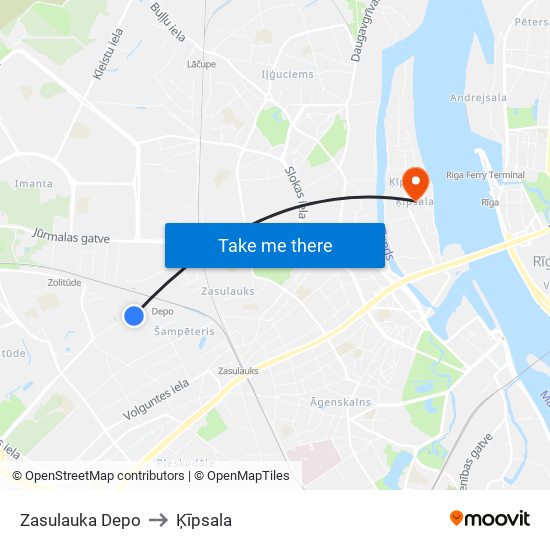 Zasulauka Depo to Ķīpsala map