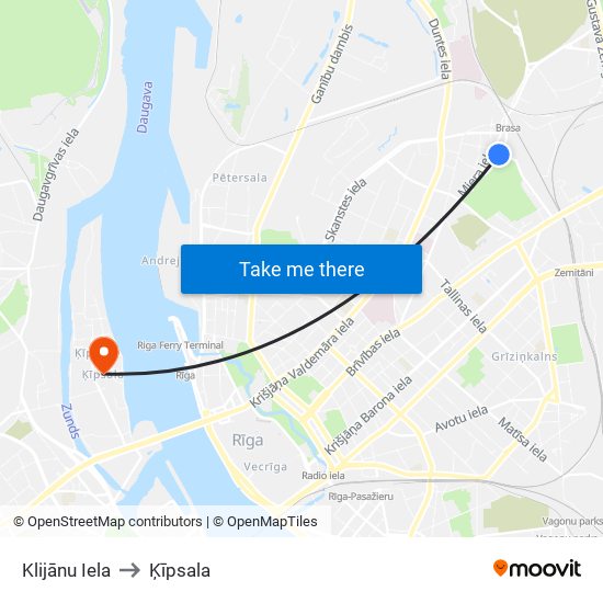 Klijānu Iela to Ķīpsala map