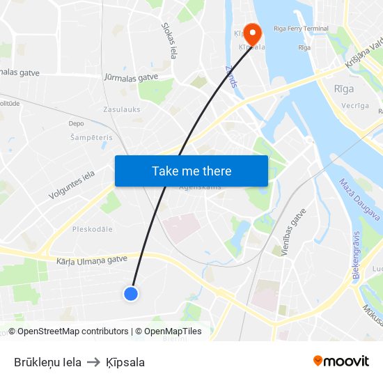 Brūkleņu Iela to Ķīpsala map