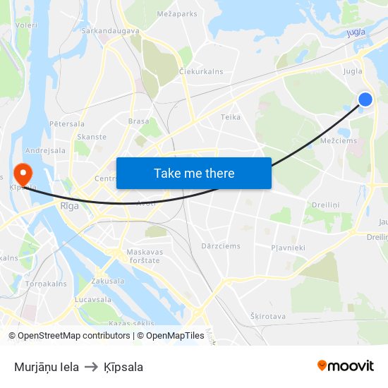 Murjāņu Iela to Ķīpsala map