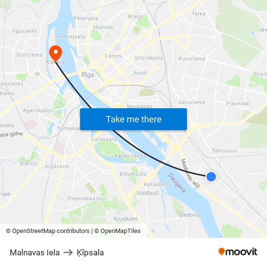 Malnavas Iela to Ķīpsala map