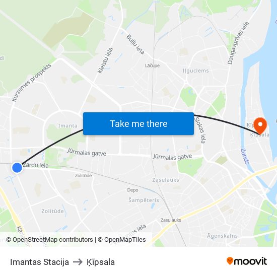Imantas Stacija to Ķīpsala map