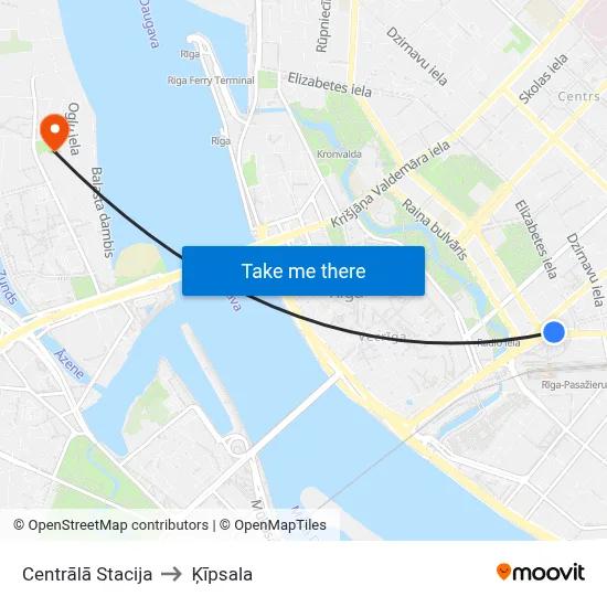 Centrālā Stacija to Ķīpsala map