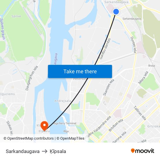 Sarkandaugava to Ķīpsala map