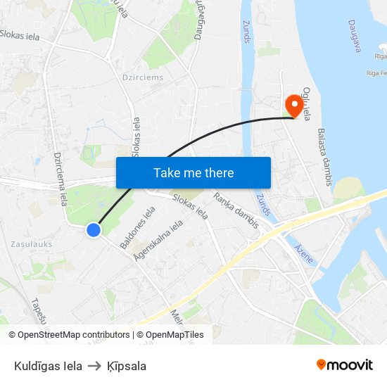 Kuldīgas Iela to Ķīpsala map