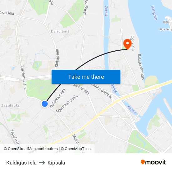 Kuldīgas Iela to Ķīpsala map