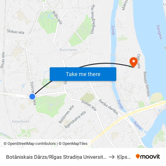 Botāniskais Dārzs/Rīgas Stradiņa Universitāte to Ķīpsala map