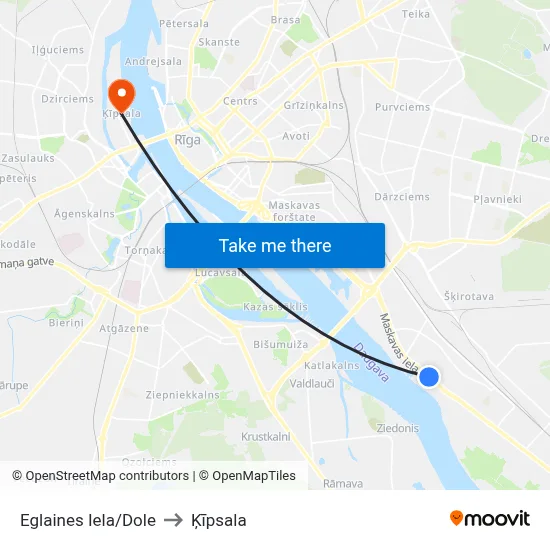 Eglaines Iela/Dole to Ķīpsala map