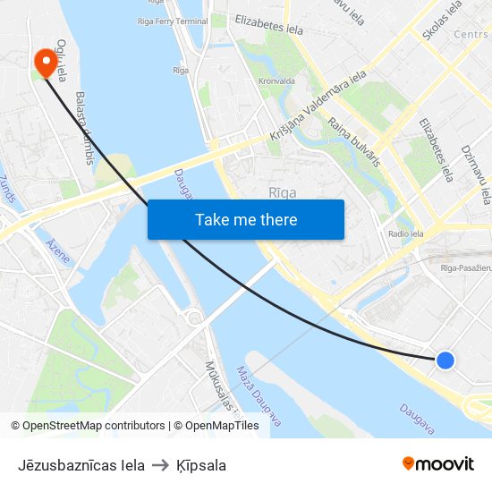 Jēzusbaznīcas Iela to Ķīpsala map