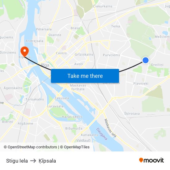 Stigu Iela to Ķīpsala map